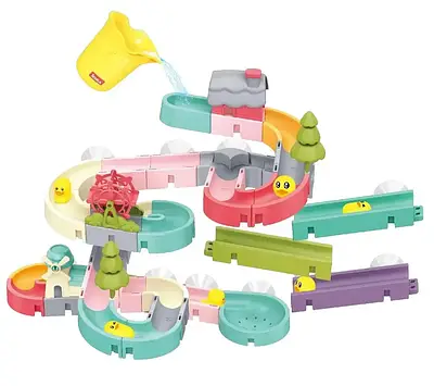 Цікава іграшка міні-аквапарк для ванної на присосках Трек для качок 62 деталі кульки спускаються по трасі