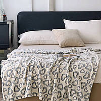 Плед світиться в темряві День-ніч 150х200 см Покривало Мікрофібра (Молочний з сердечками)