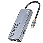 USB Хаб Hoco HB51 Wow 6-in-1 Type-C to 3xUSB-A, HDTV, Type-C, Lan RJ45, сірий