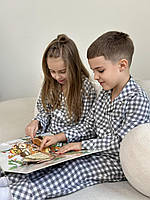 Піжама дитяча тепла з фланелі "Cosy Harmony", сіро-біла клітинка