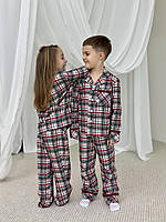 Піжама дитяча тепла з фланелі "Ловець Снів", бордово-сіра клітинка
