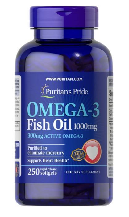 Риб'ячий жир Puritan's Pride OMEGA 3 FISH OIL 1000mg 250 капсул, фото 1