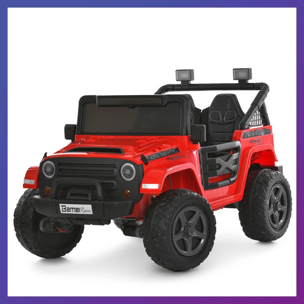 Дитячий електромобіль на акумуляторі двомісний Джип Bambi M 6287 з пультом р/у для дітей 3-8 років Червоний, фото 1
