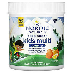 Мультивітаміни для дітей без цукру, смак апельсин та лимон, Zero Sugar Kids Multi Gummies, Ages 4+, Nordic Naturals, 120 жувальних