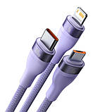 Кабель Baseus Flash Series Ⅱ One-for-three Fast Charging Data Cable USB to M+L+C 100W 1.2m Purple, фото 3