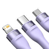 Кабель Baseus Flash Series Ⅱ One-for-three Fast Charging Data Cable USB to M+L+C 100W 1.2m Purple, фото 4