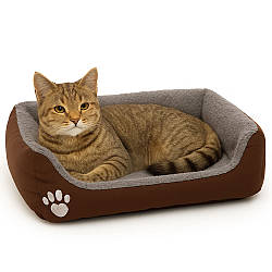 Лежанка пуфик для собак та котів 44х33 см, Коричневий / Лежак для кота / М'яке ліжко для котів та собак