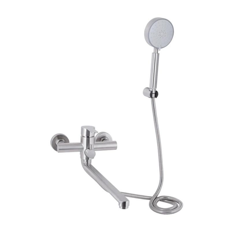 Змішувач для ванни Brinex Pure 005 з довгим поворотним виливом (з душовим гарнітуром) Nickel BRIPUR005NKL, фото 1