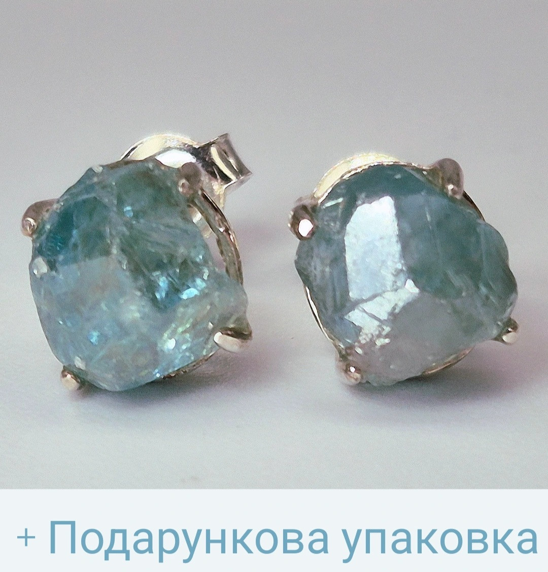 Пусети з цирконом срібні жіночі прикраса з натуральним блакитним каменем сережки гвоздики, фото 1