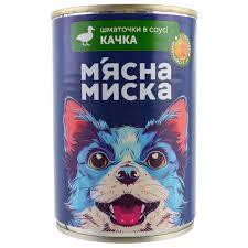 Вологий корм для дорослих собак М’ясна миска з качкою та овочами, шматочки в соусі, повнораціонний корм, 415 г
