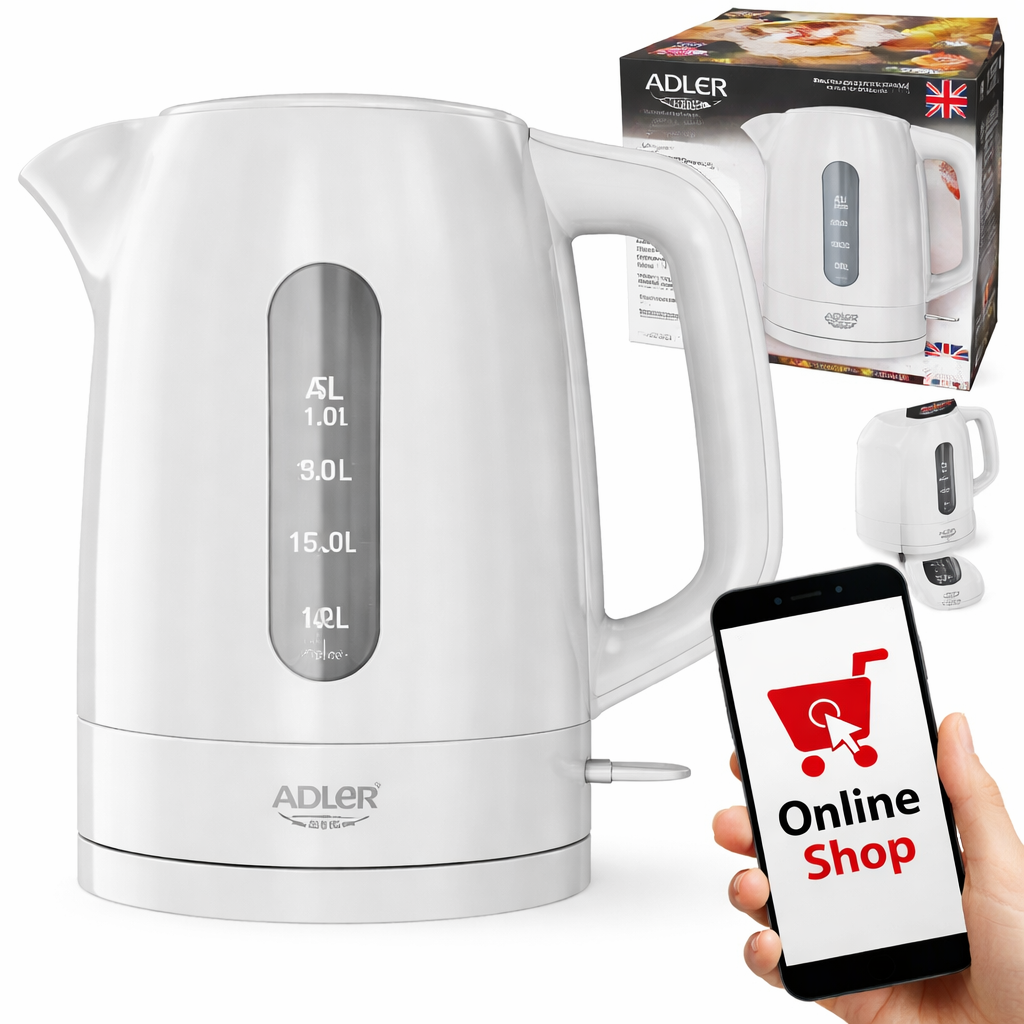 Електричний чайник Adler AD 1380 w — 1,0 л, 2200 Вт, авто вимкнення, фото 1