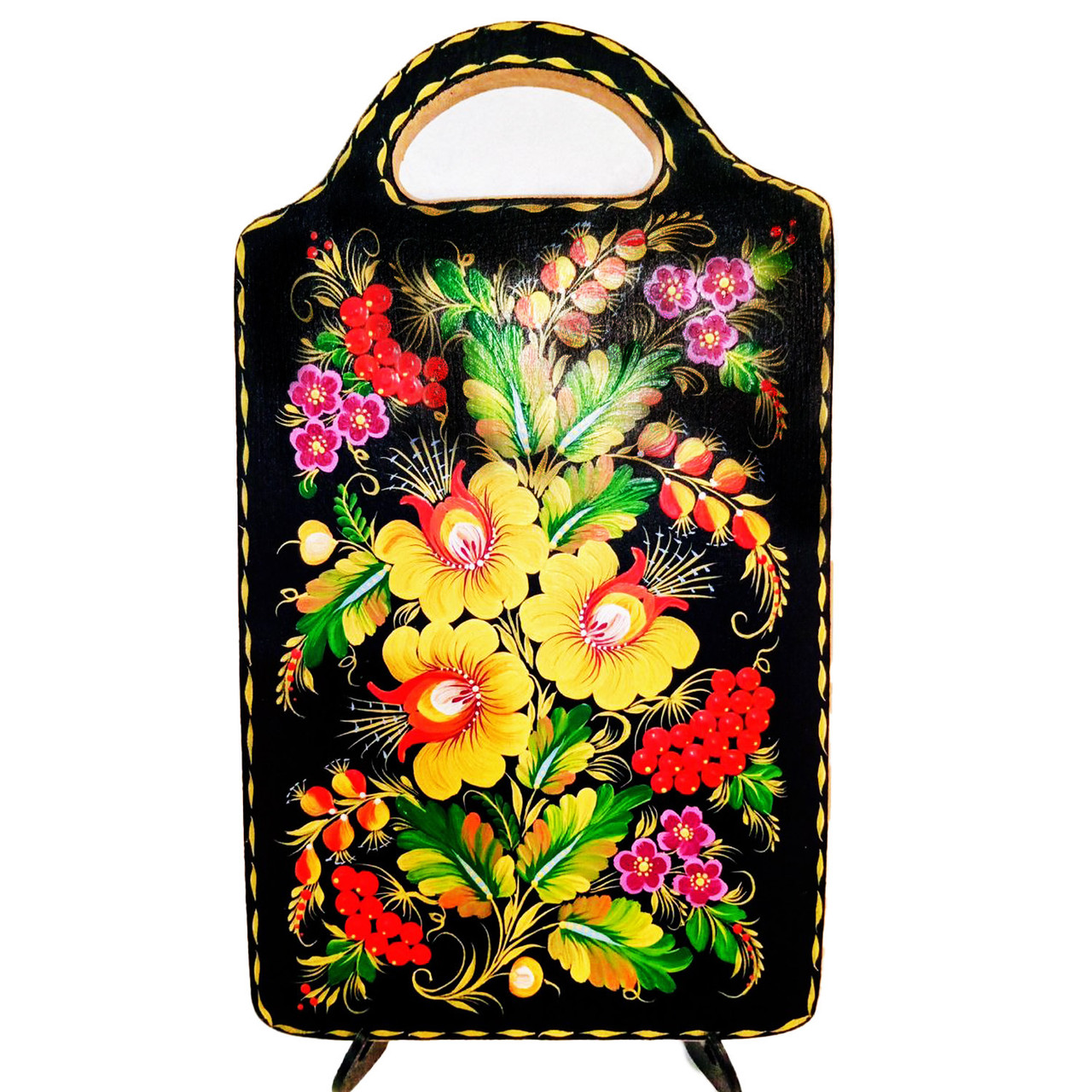 Дошка декоративна велика дерев'яна з петриківським розписом Гранд Презент Дош-Вел-М-5