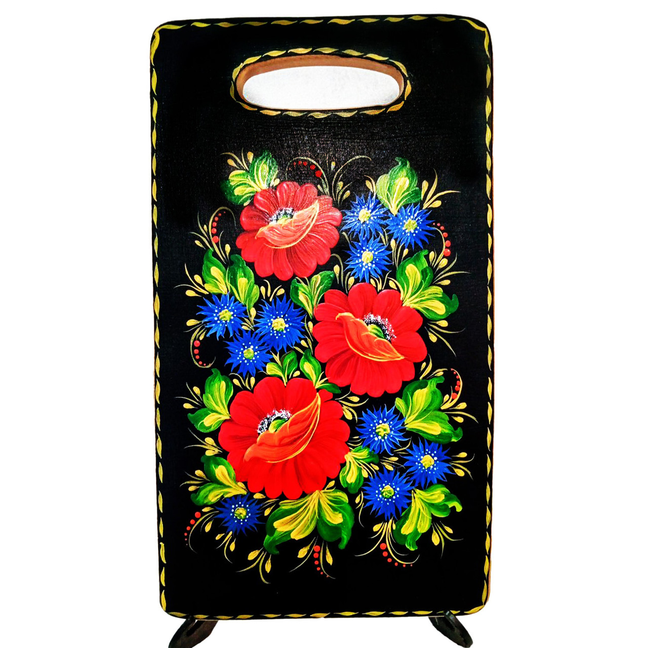 Дошка кухонна велика дерев'яна з петриківським розписом Гранд Презент Дош-Вел-М-6