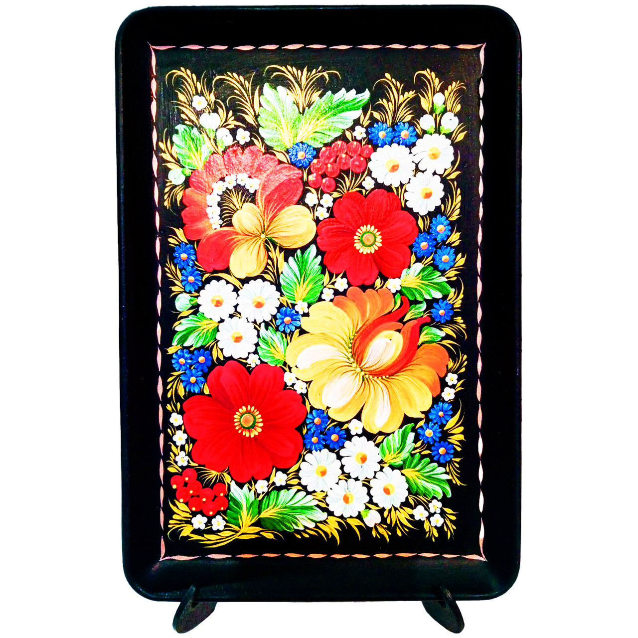 Піднос прямокутний дерев'яний з петриківським розписом 20*30 см Гранд Презент П-пр-Вес-М-1