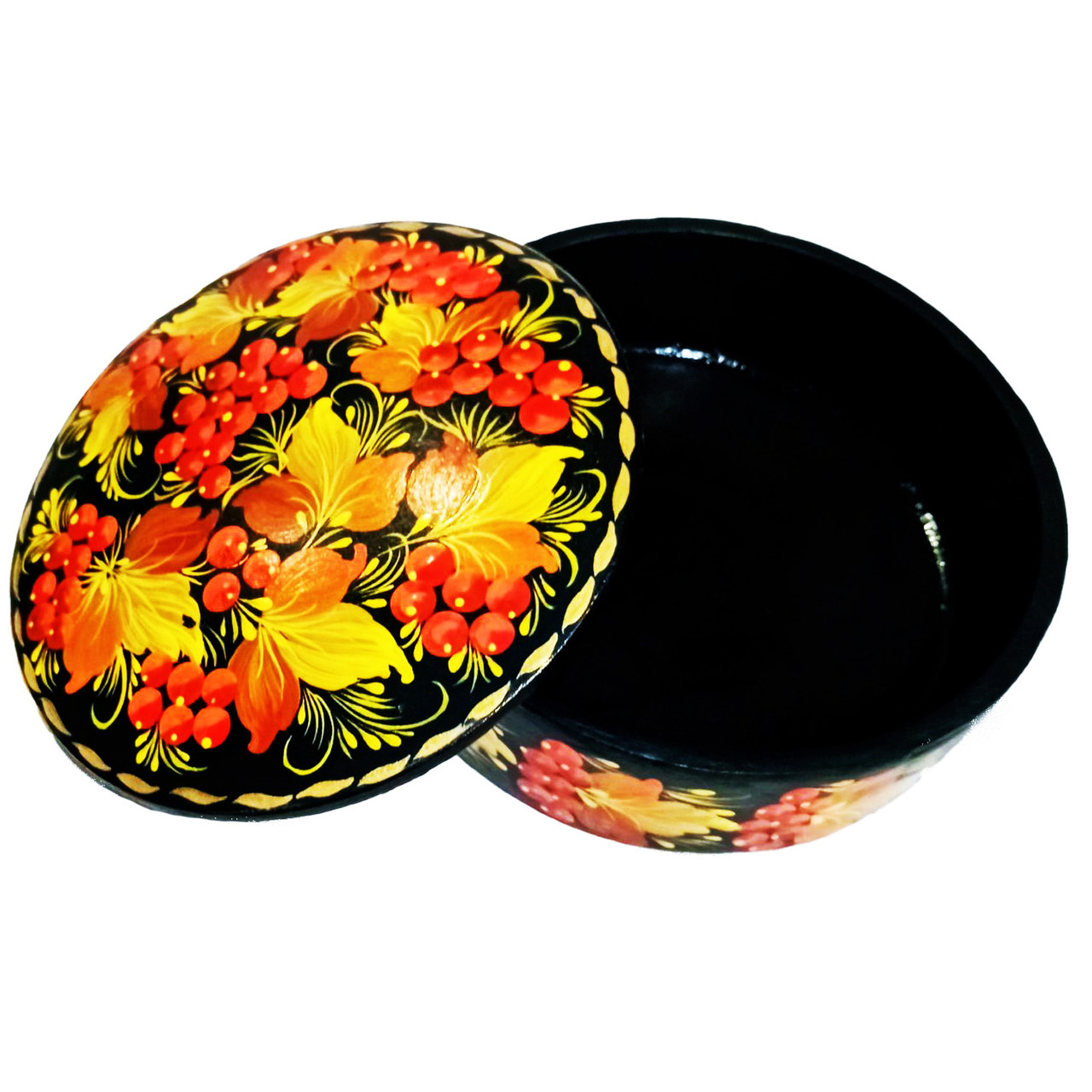 Шкатулка кругла дерев'яна з петриківським розписом 13*5 см Гранд Презент Шк-Кр-Кві-М-31