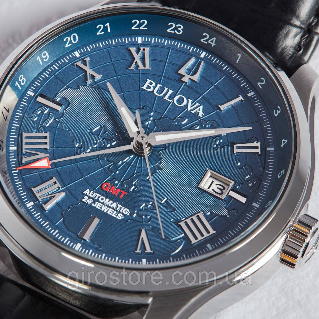 Чоловічий годинник класика Bulova Wilton 96B385 — механіка, 24 камені, GMT, фото 1
