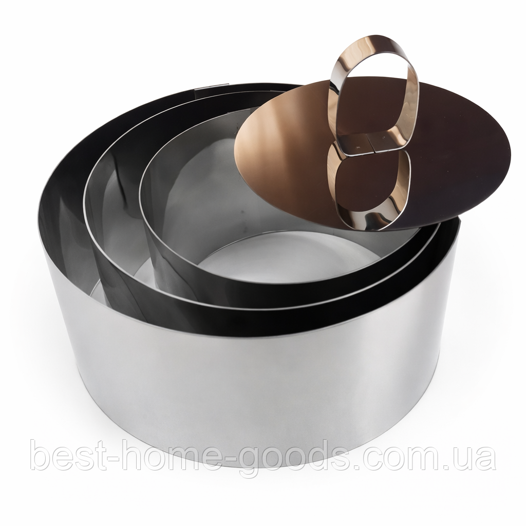 Набір круглих форм з втулкою | Для складання тортів, салатів | 3 шт, 14 см, 12.3 см, 10 см, нержавіюча сталь, фото 1