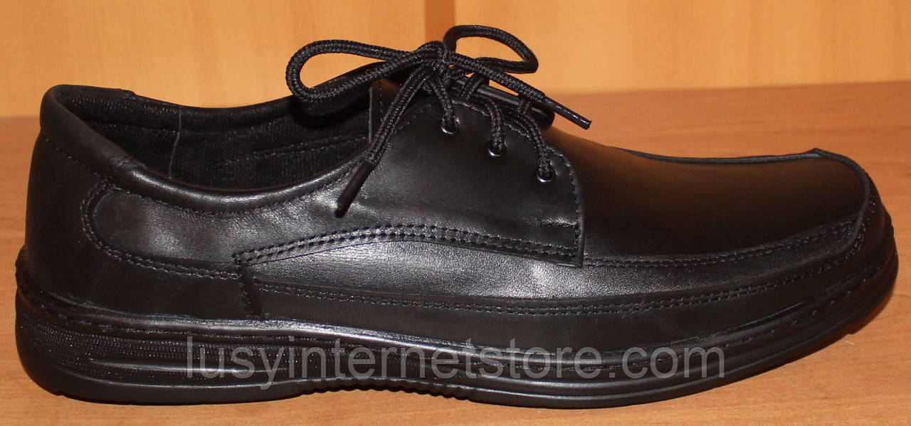 Чоловічі шкіряні туфлі чорні на шнурках шкіряні від виробника модель АМТ111, фото 1