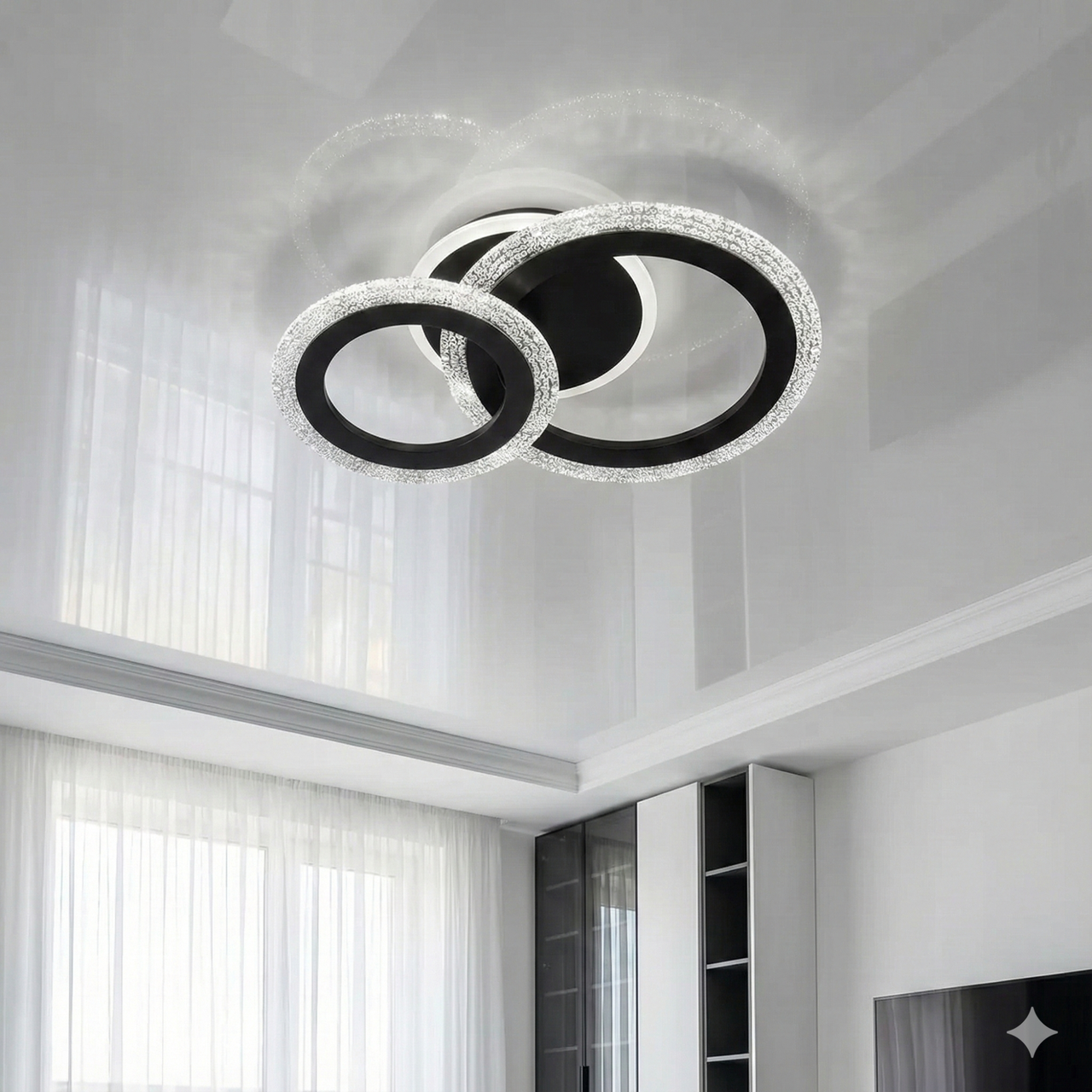 Маленька світлодіодна люстра без пульта SVET 56W до 12 м² колір Чорний SC-3119/1+1C BK, фото 1