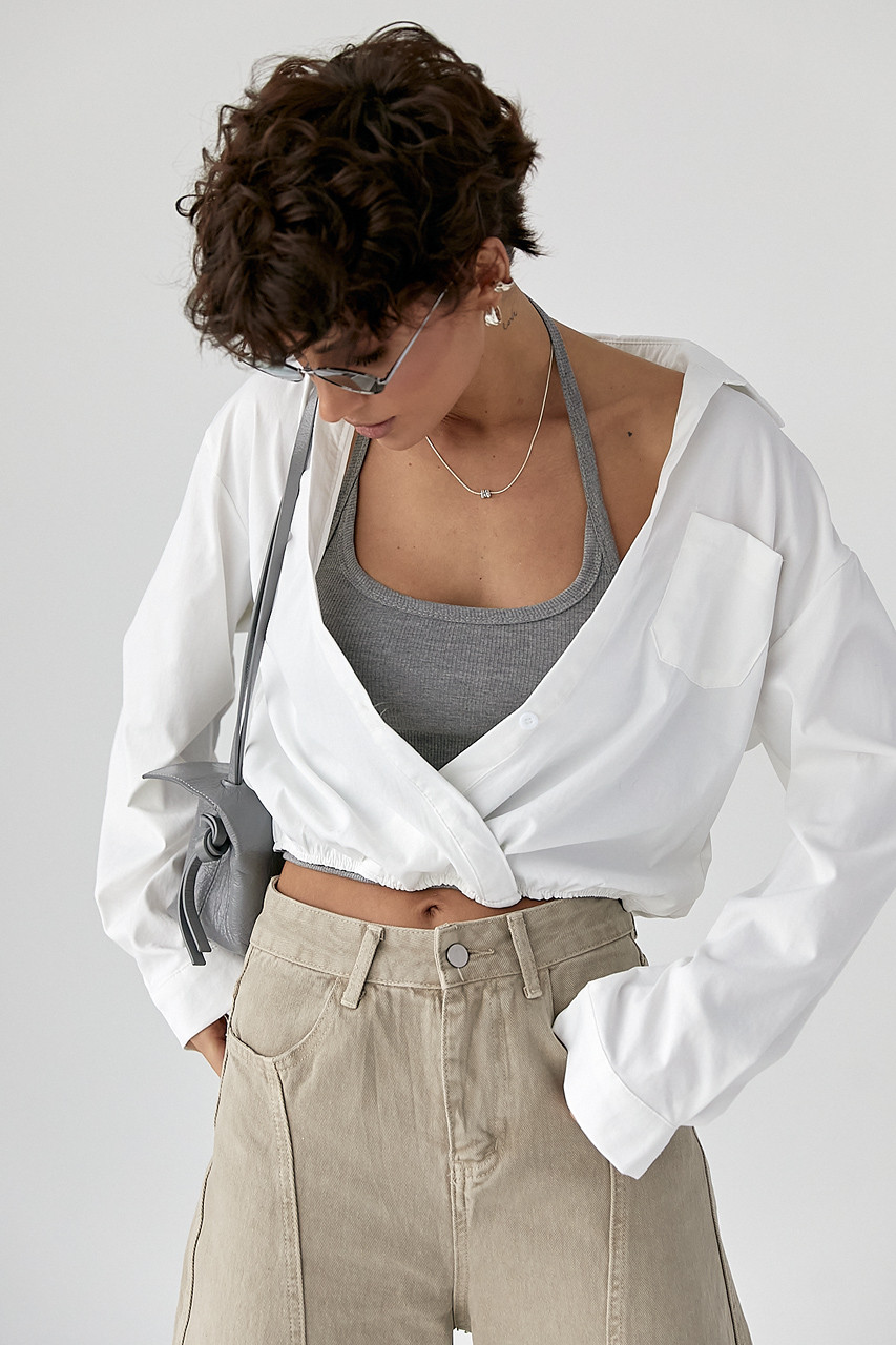 Коротка сорочка у комплекті з майкою в рубчик - білий цвет, ONE SIZE (є розміри), фото 1