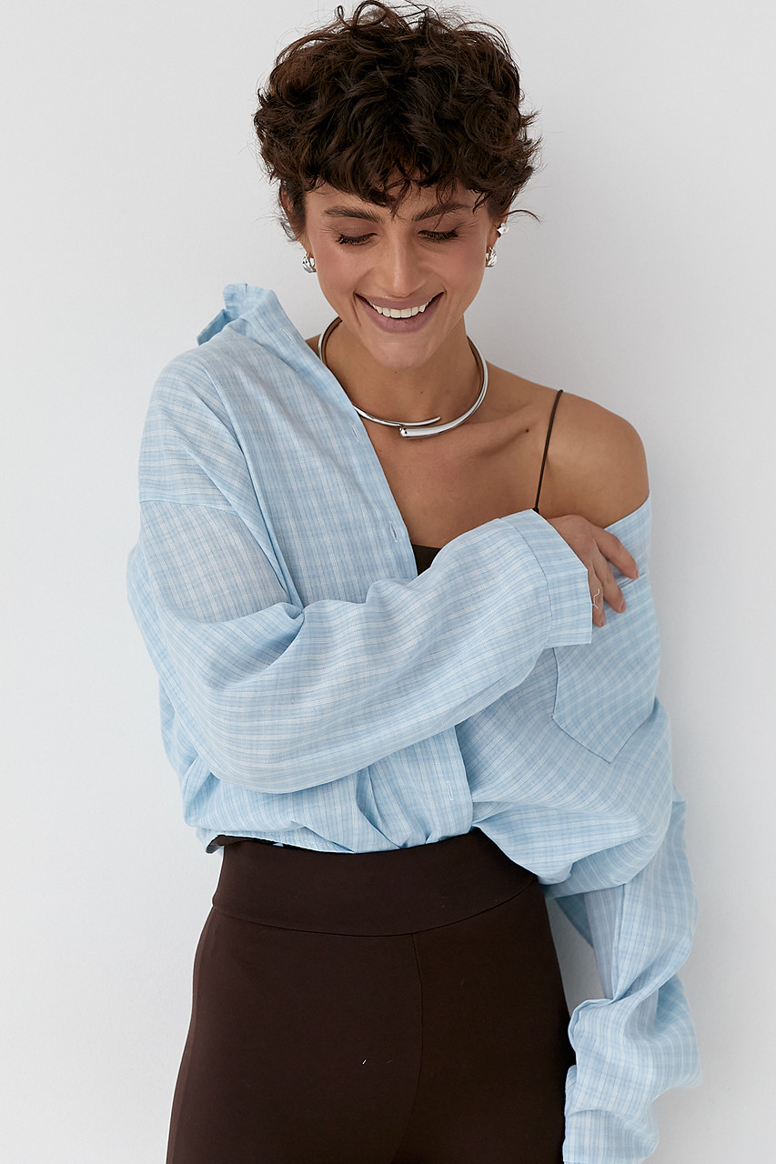 Класична сорочка в дрібну клітинку - блакитний цвет, ONE SIZE (є розміри), фото 1