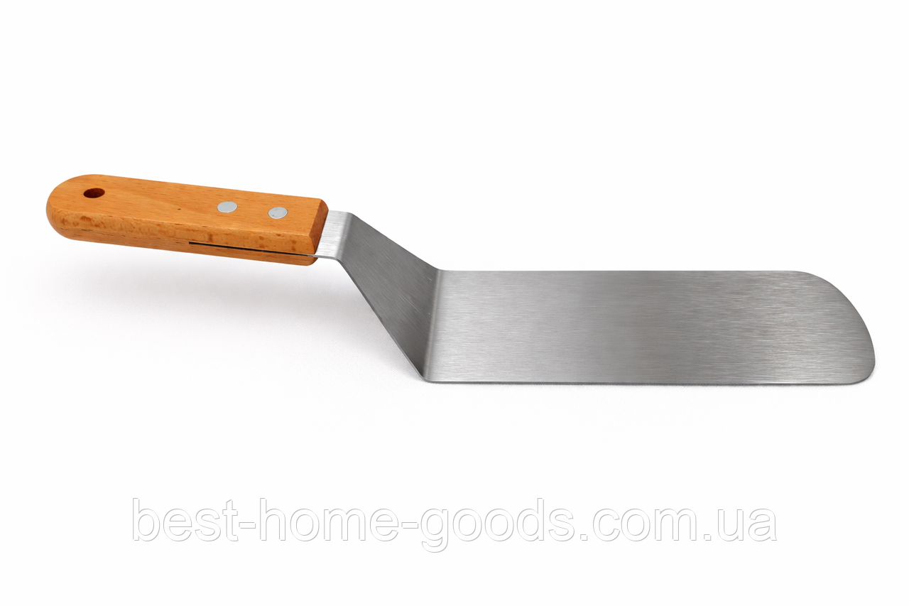 Кухонна лопатка шпатель для кондитерів і кухарів — вигнута | нержавіюча сталь | дерев'яна ручка | 36 см, фото 1