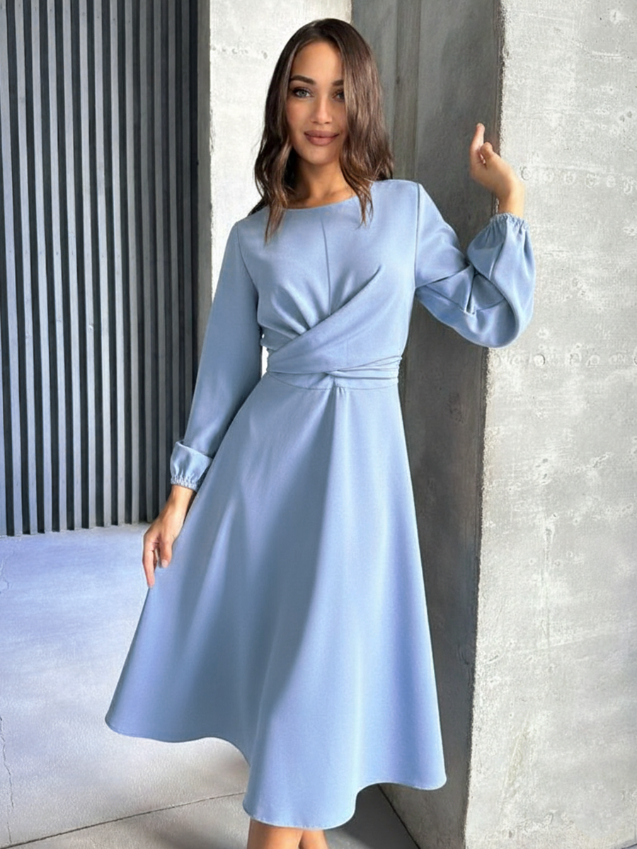 Молодіжне вечірнє плаття-міді з довгим рукавом, блакитне, фото 1
