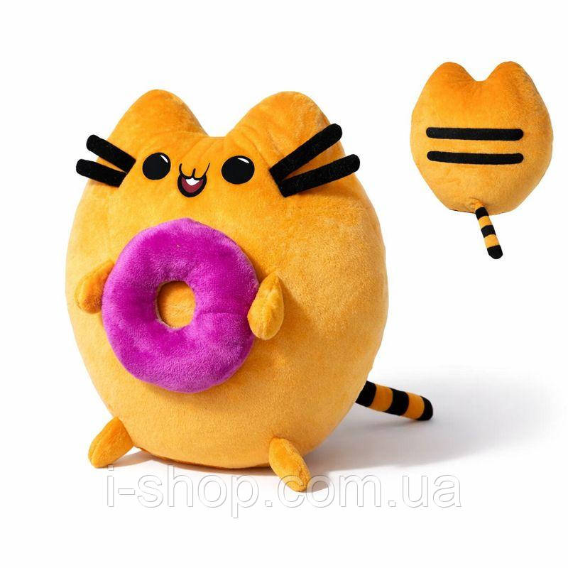 М'яка іграшка кіт Пушин з пончиком 26см пухнаста плюшева іграшка для обіймів і подарунка дітям, фото 1