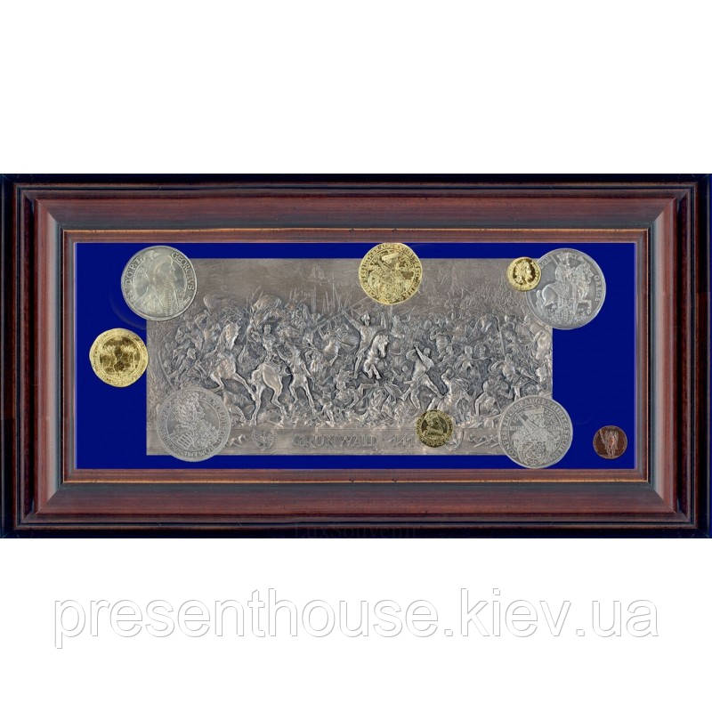 Оригинальный подарочный коллаж с монетами "Грюнвальдская битва" 24х46см - фото 1 - id-p493348976