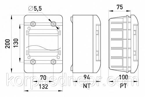 Корпус пластиковый навесной (NT) 5-модульный, однорядный, без дверцы IP 40 - фото 2 - id-p492876673