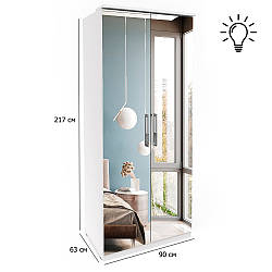 Шафа розстібна з дзеркалом Optima 80 см біла з глянсовим фасадом з підсвічуванням в сучасному стилі