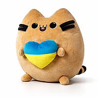 М'яка іграшка котик Пушин з сердечком 26см круглий плюшевий кіт для дітей та подарунка Dreamtoys Україна