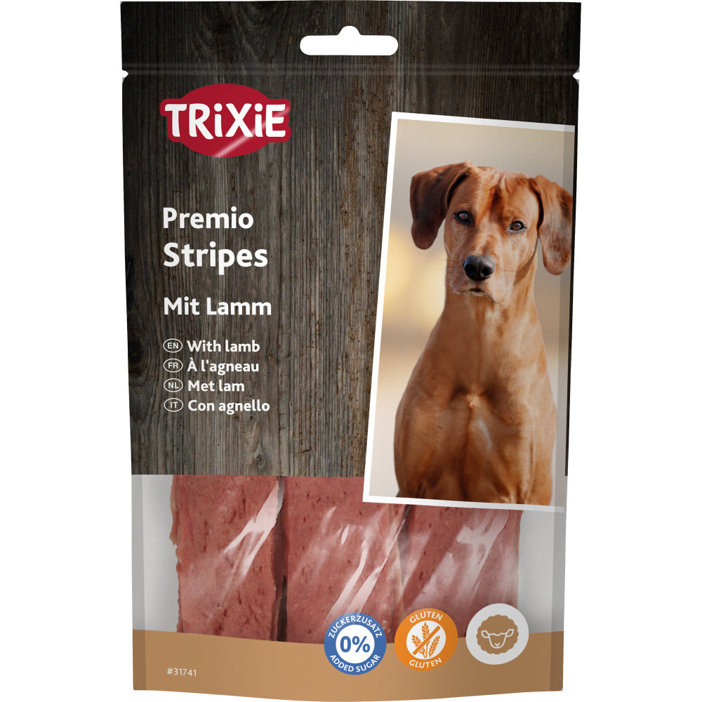 Ласощі для собак Trixie Premio Lamb Stripes з ягням 100 г (арт. 31741) – м’ясні смужки з ягняти для дресирування та заохочення