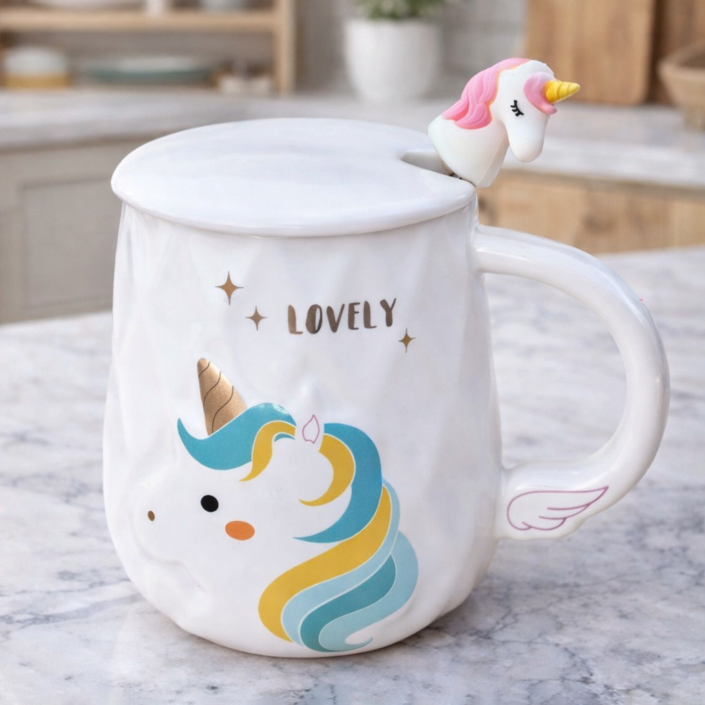 Керамічна матова біла чашка "Єдиноріг", 350 мл, фото 1