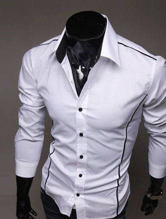 

Мужская стильная рубашка с длинным рукавом - белая, Белый
