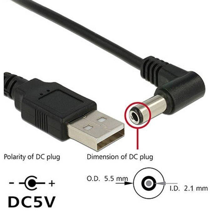 

Кабель USB - 5.5mm x 2.1mm DC 5V, Черный