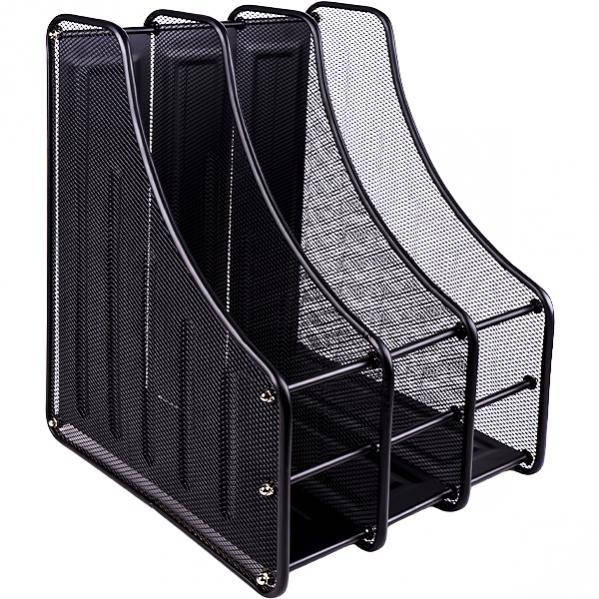 

Лоток для бумаг металлический сетчатый на 3 отделения, вертикальный, черный цвет.