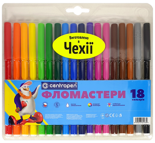 

Фломастеры Centropen 18 цветов Washable 1 мм отстирывается 7790/18