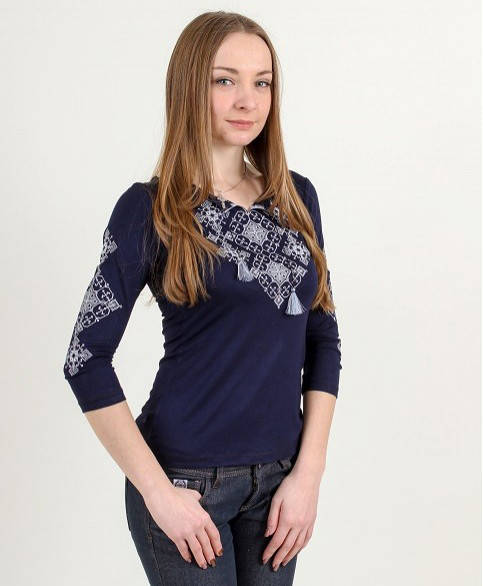 

Вишиванка Амулет з сірою вишивкою 3/4 рукав 3XL, Синий
