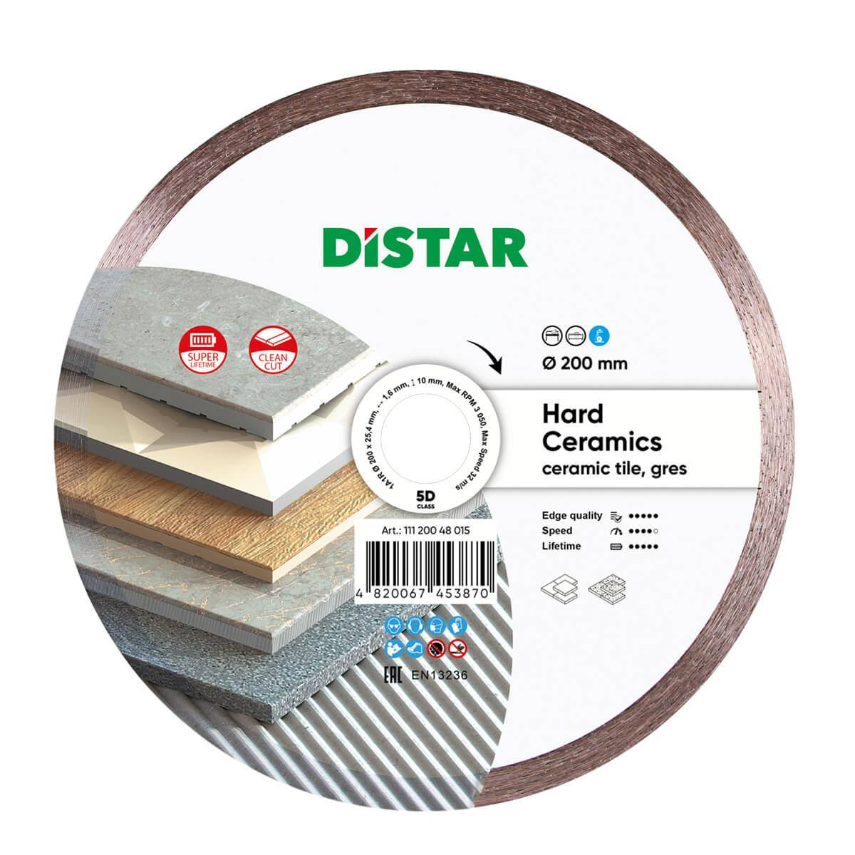 

Круг алмазный отрезной Distar Hard ceramics 1A1R 200х1.6/1.2х10x25.4 (11120048015)