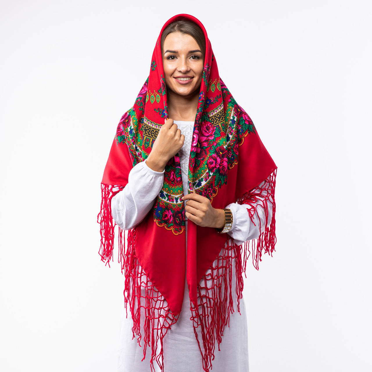 

Українська хустка з тороками 120х120см Червона
