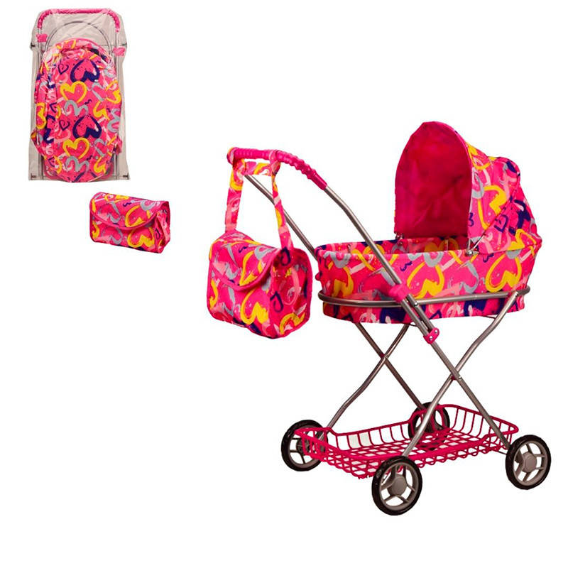 

Коляска для куклы 9325-G металлическая, корзина, сумка
