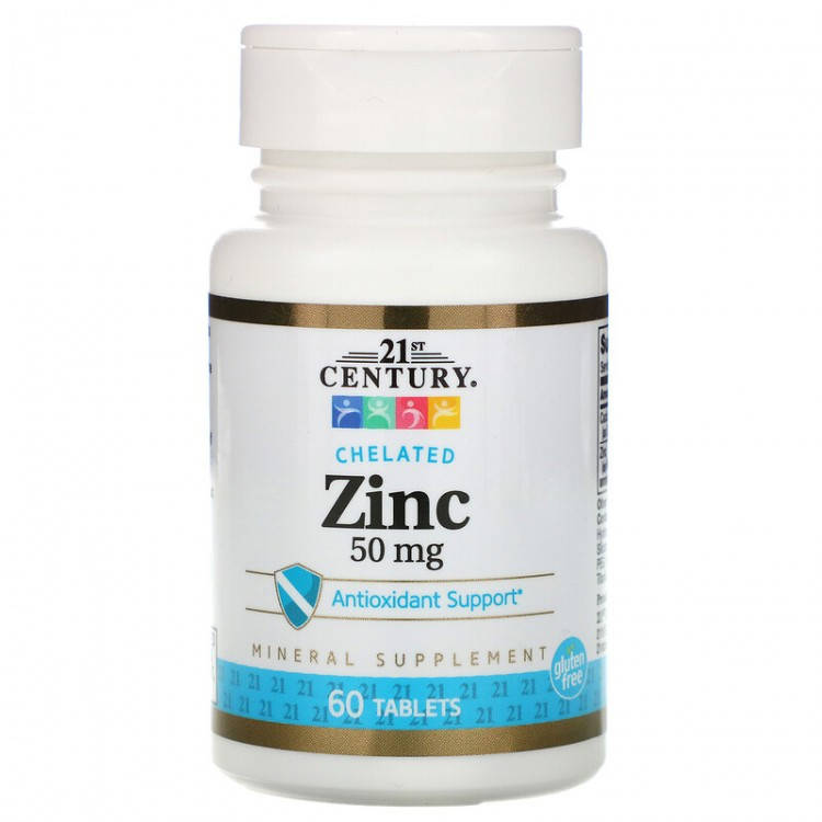 

21st Century Zinc Chelated 50 mg 60 таблеток