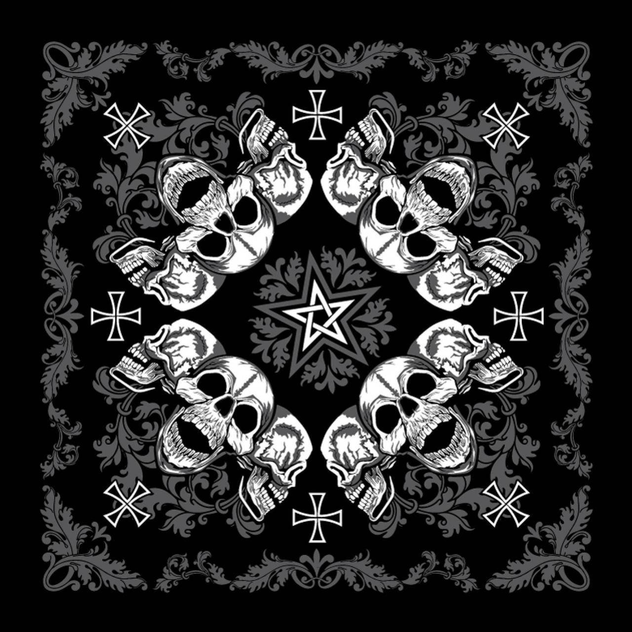 

Бандана Коловорот Пентаграма з черепами чорна