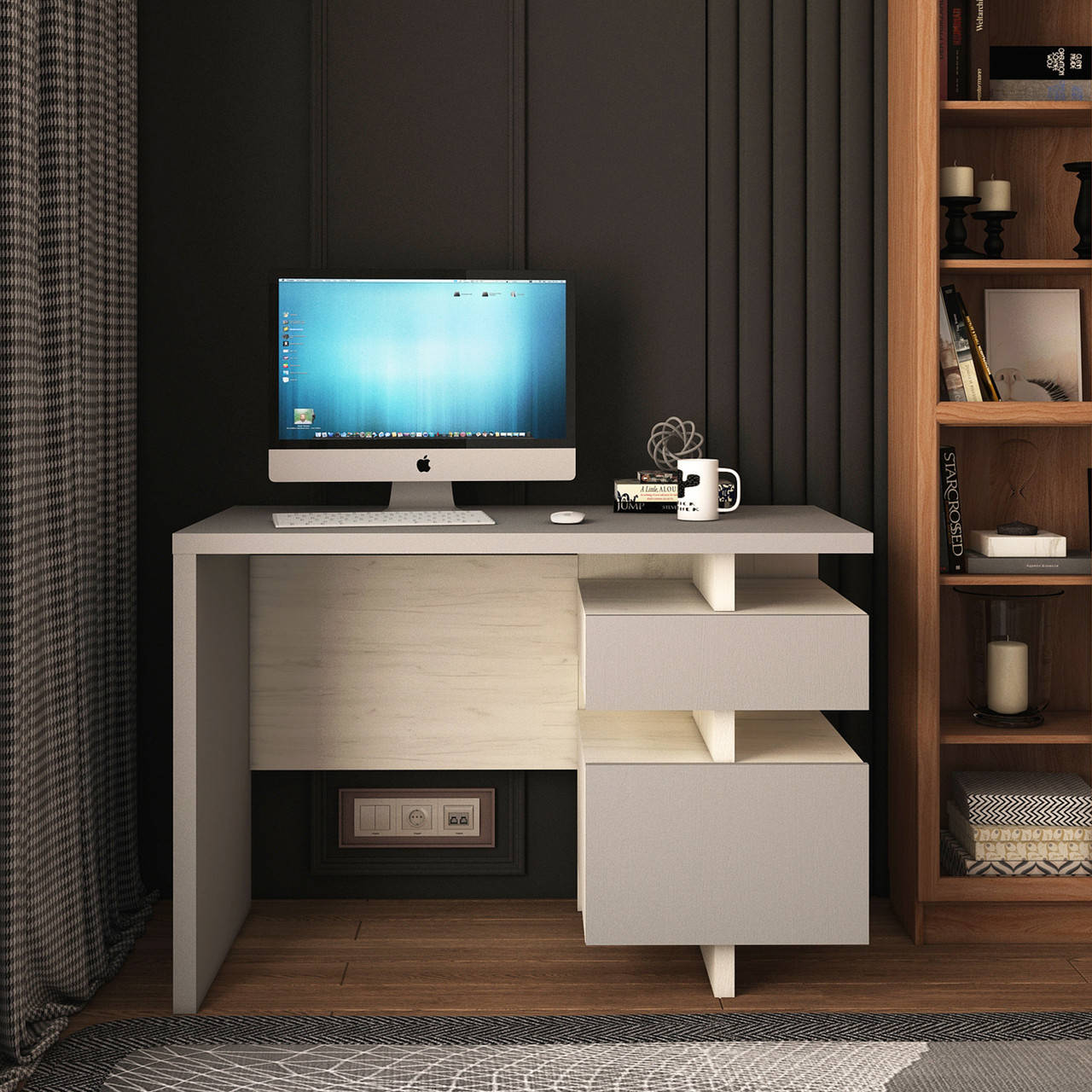 

Письменный стол 110см с выдвижным ящиком и тумбой "Кубик" от Летро дуб шамони (15 вариантов цвета)