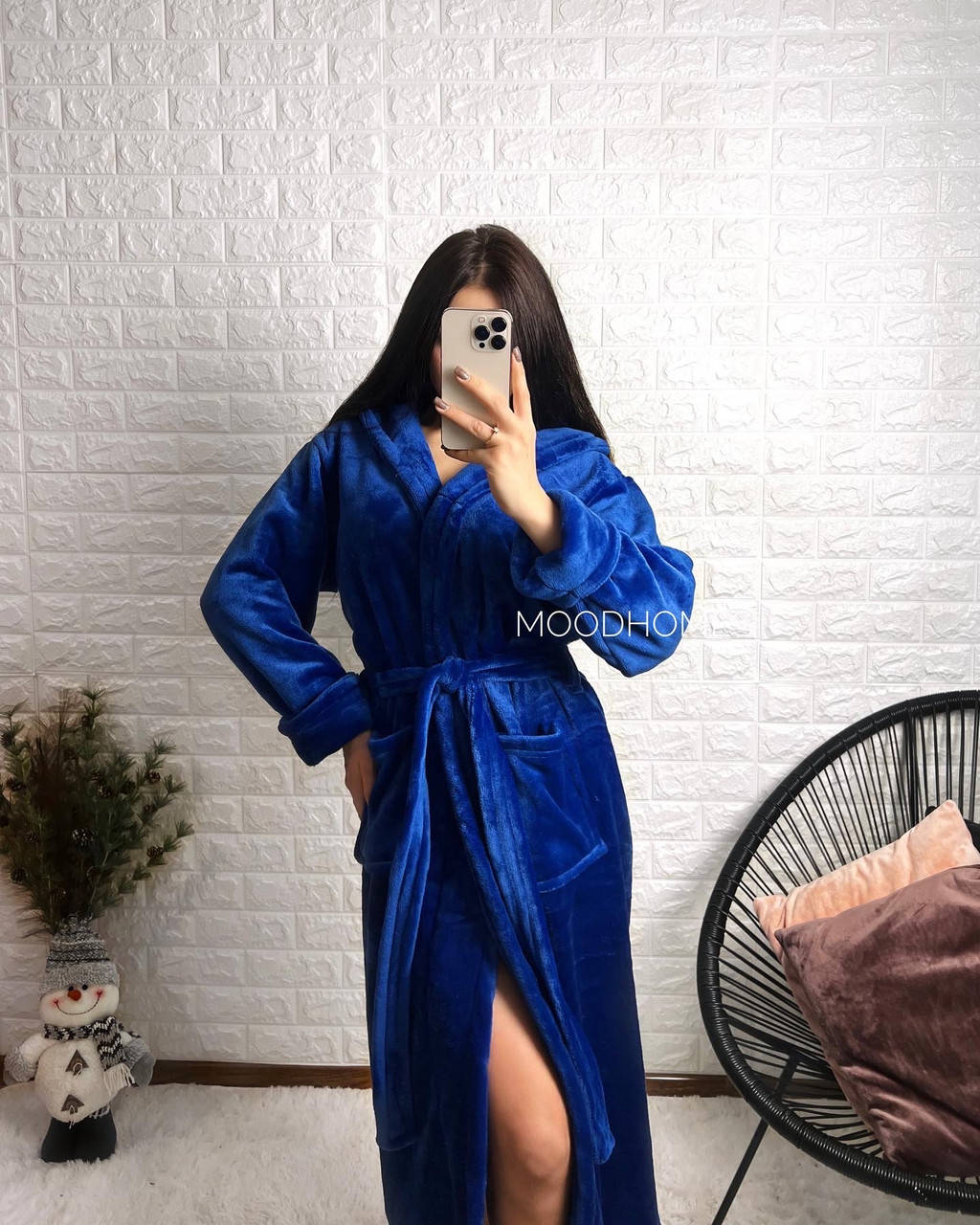 

Халат женский плюшевый длинный, Синий