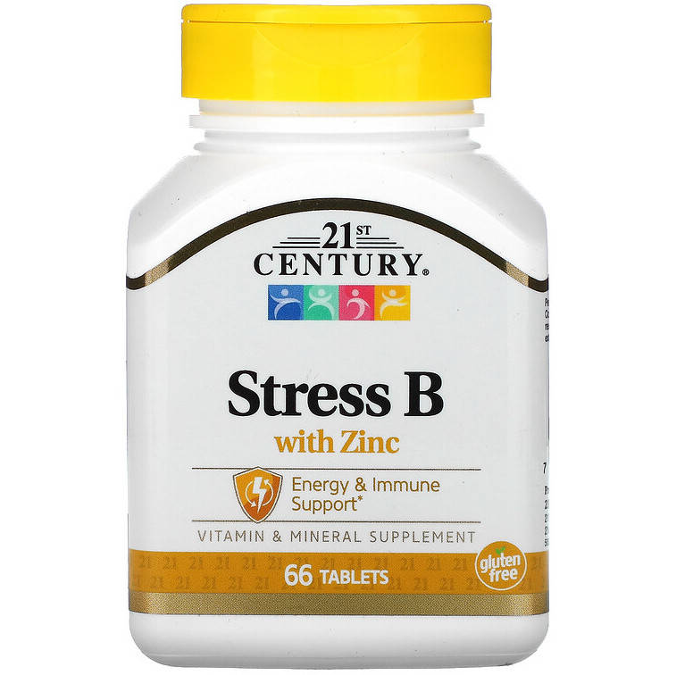 

Комплекс витаминов группы В, 21st Century "Stress B with Zinc" с цинком (66 таблеток)