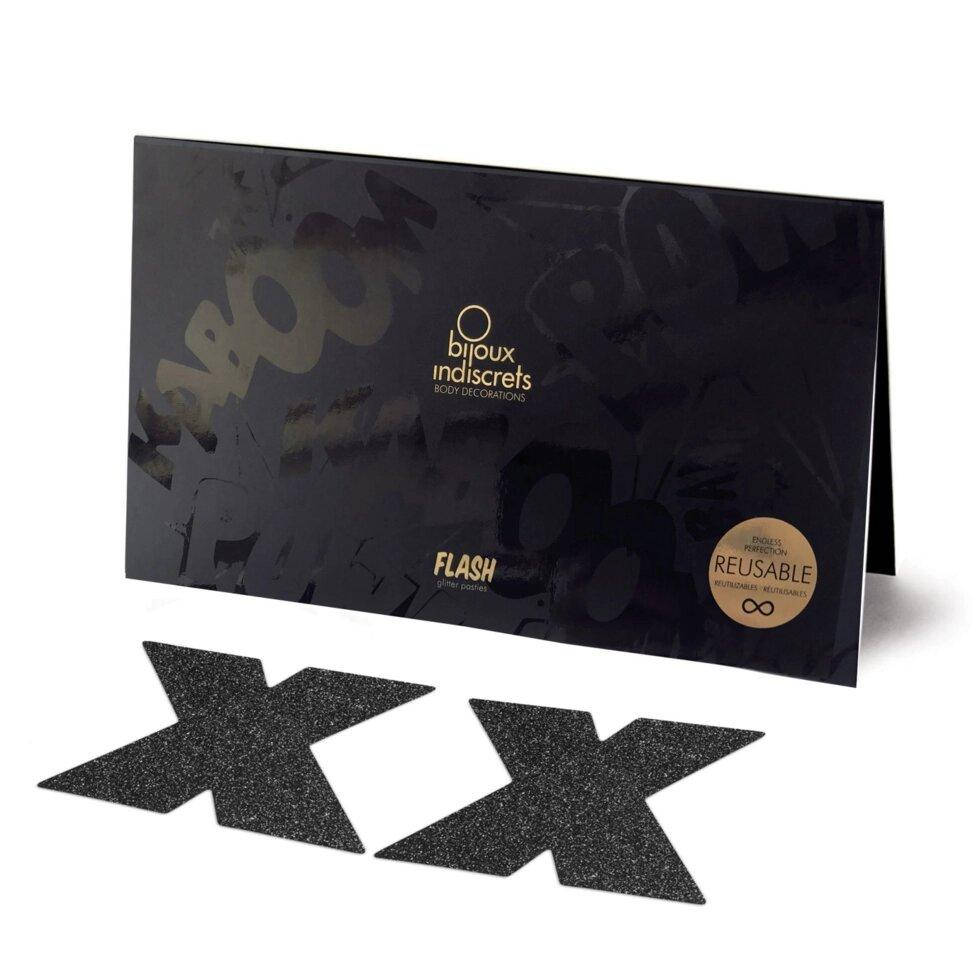

Пэстис - стикини Bijoux Indiscrets - Flash Cross Black, наклейки на соски, Черный