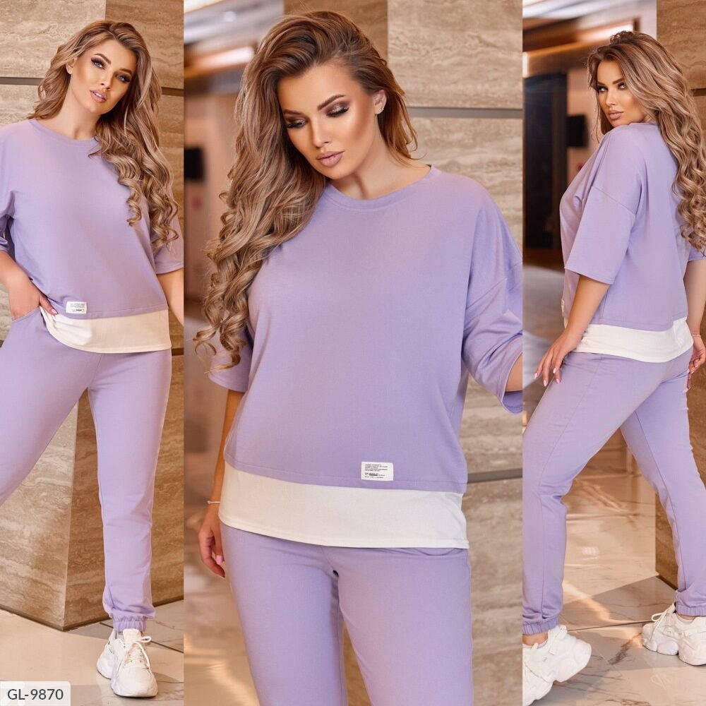 

Костюм прогулочный женский спортивный повседневный футболка и штаны больших размеров 48-60 арт 010