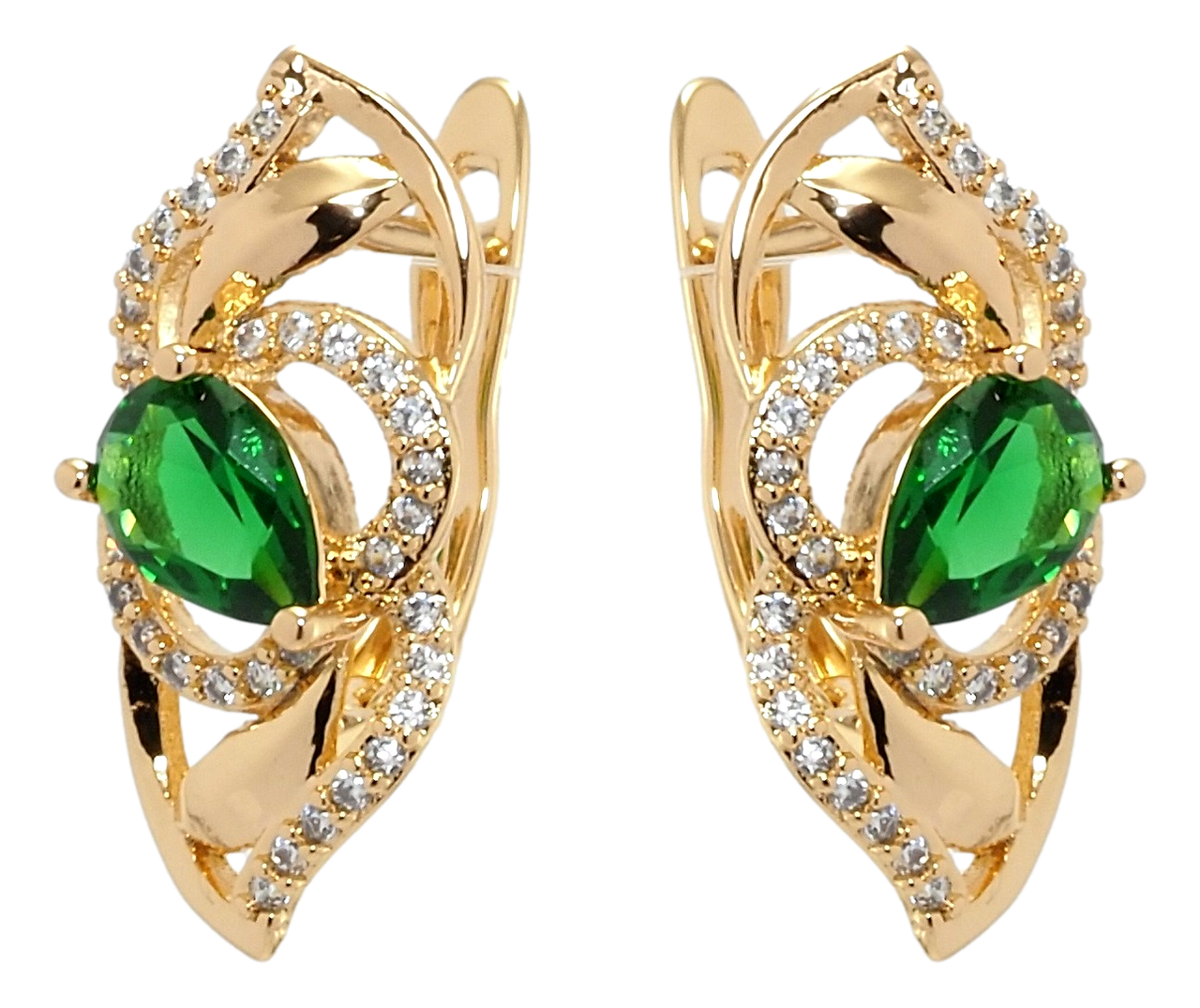 

Серьги Xuping Позолота 18K английский замок "Цветочная композиция с зелёным фианитом"